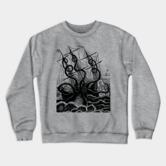 Kraken Attacks Boat Crewneck Sweatshirt by VintageArtwork